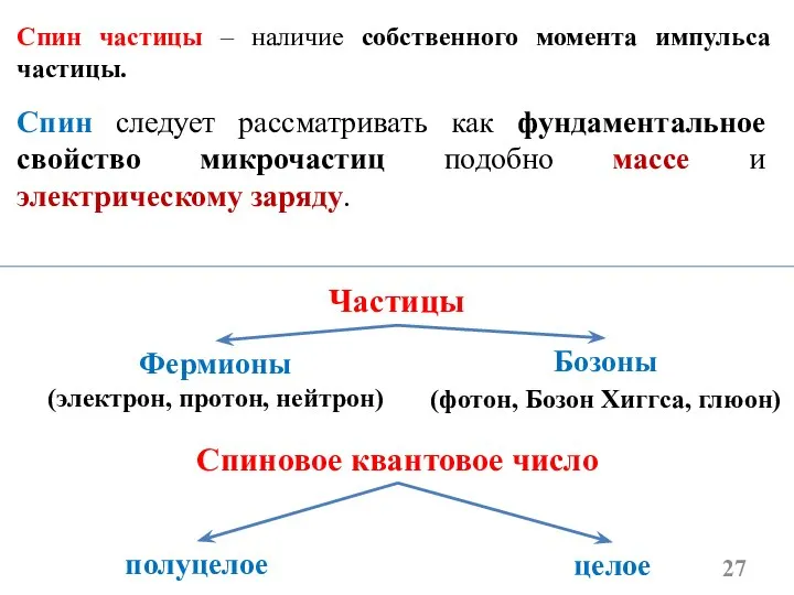 Спин следует рассматривать как фундаментальное свойство микрочастиц подобно массе и электрическому заряду.