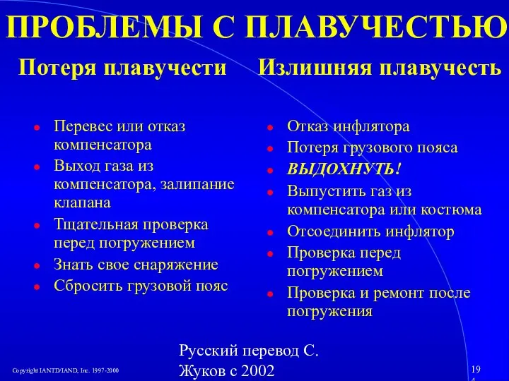 Русский перевод С. Жуков с 2002 ПРОБЛЕМЫ С ПЛАВУЧЕСТЬЮ Потеря плавучести Излишняя