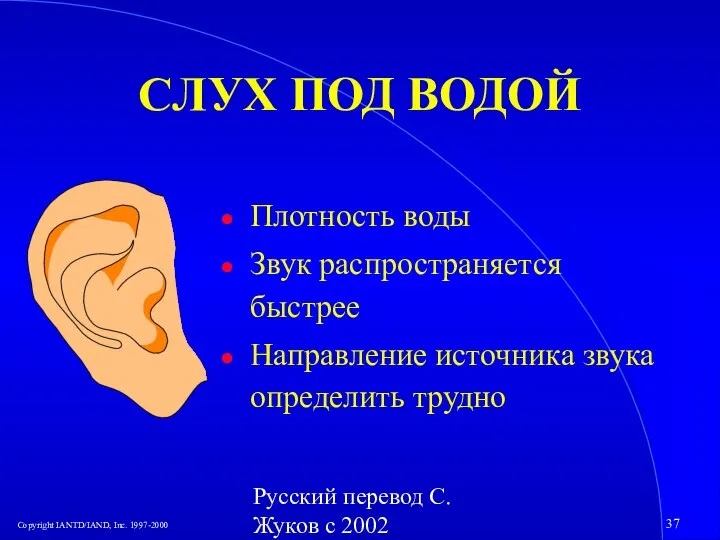 Русский перевод С. Жуков с 2002 СЛУХ ПОД ВОДОЙ Плотность воды Звук