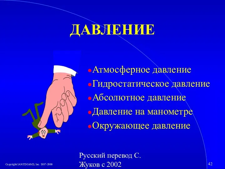 Русский перевод С. Жуков с 2002 ДАВЛЕНИЕ Атмосферное давление Гидростатическое давление Абсолютное