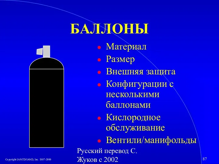 Русский перевод С. Жуков с 2002 БАЛЛОНЫ Материал Размер Внешняя защита Конфигурации