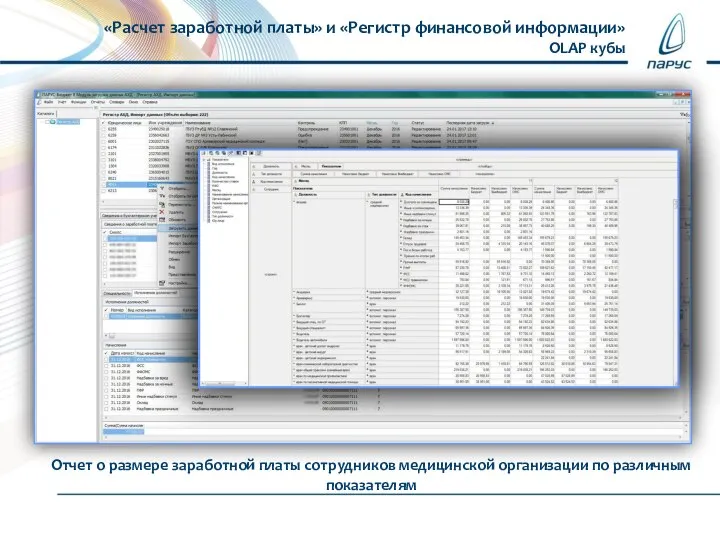 «Расчет заработной платы» и «Регистр финансовой информации» OLAP кубы Отчет о размере