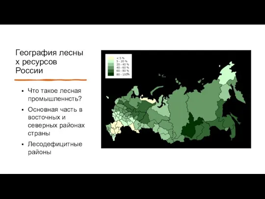 География лесных ресурсов России Что такое лесная промышленнсть? Основная часть в восточных