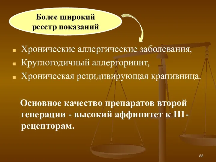 Хронические аллергические заболевания, Круглогодичный аллергоринит, Хроническая рецидивирующая крапивница. Основное качество препаратов второй