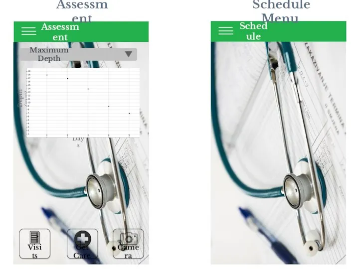 Assessment Assessment Get Care Visits Camera Maximum Depth Days Depth (mm) Schedule