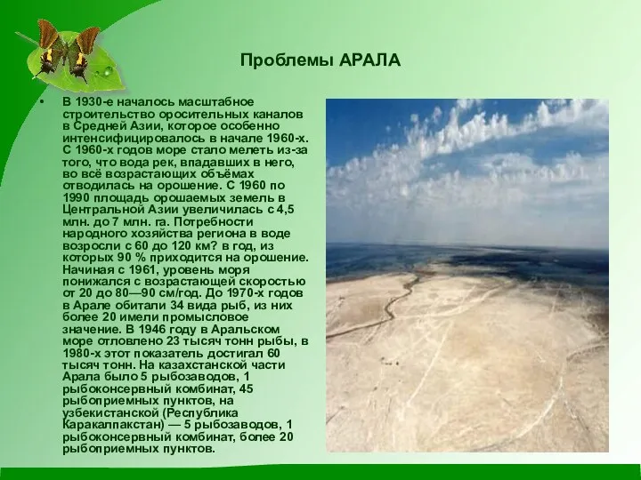 Проблемы АРАЛА В 1930-е началось масштабное строительство оросительных каналов в Средней Азии,