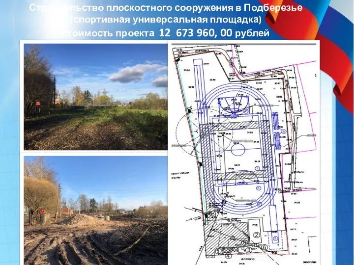 Строительство плоскостного сооружения в Подберезье (спортивная универсальная площадка) стоимость проекта 12 673 960, 00 рублей