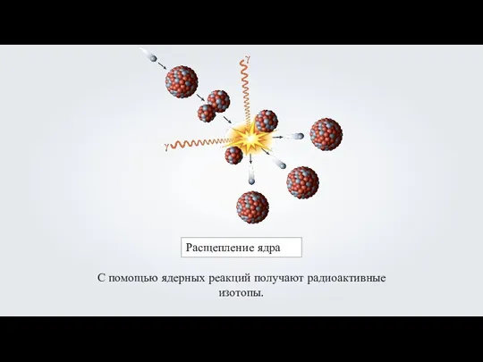 Расщепление ядра С помощью ядерных реакций получают радиоактивные изотопы.