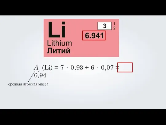 Ar (Li) = 7 ⋅ 0,93 + 6 ⋅ 0,07 = 6,94