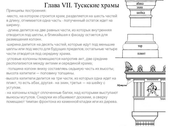 Глава VII. Тускские храмы Принципы построения: -место, на котором строится храм, разделяется