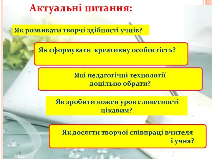 Актуальні питання: Як розвивати творчі здібності учнів? Як сформувати креативну особистість? Які