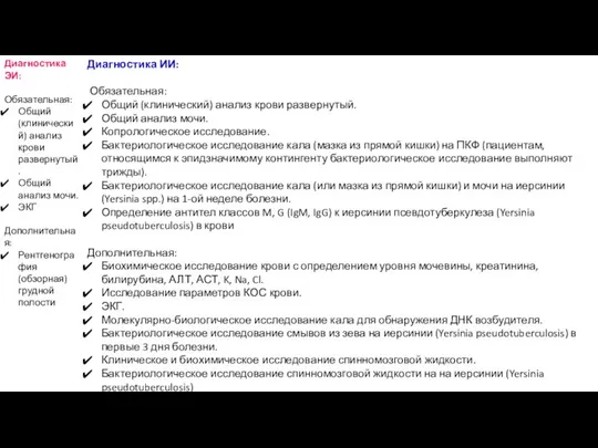 Диагностика ИИ: Обязательная: Общий (клинический) анализ крови развернутый. Общий анализ мочи. Копрологическое