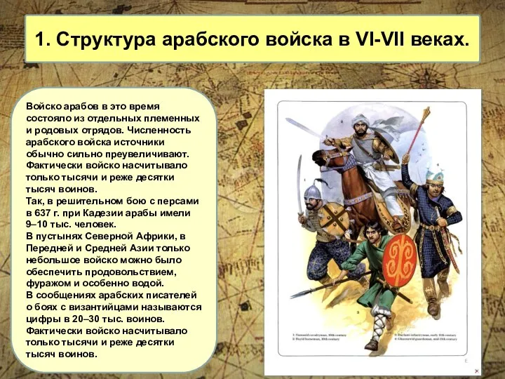 Войско арабов в это время состояло из отдельных племенных и родовых отрядов.