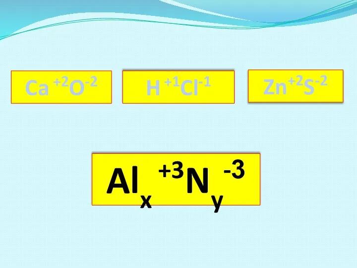 Ca +2O-2 H +1Cl-1 Zn+2S-2 Alx +3Ny-3