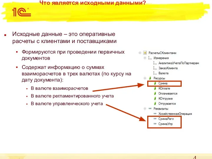 Что является исходными данными? Исходные данные – это оперативные расчеты с клиентами