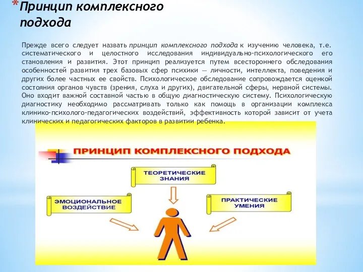 Принцип комплексного подхода Прежде всего следует назвать принцип комплексного подхода к изучению