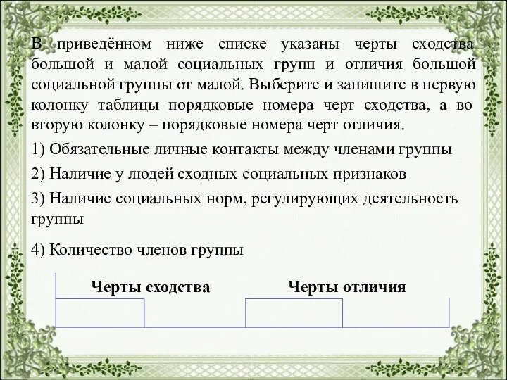 В приведённом ниже списке указаны черты сходства большой и малой социальных групп