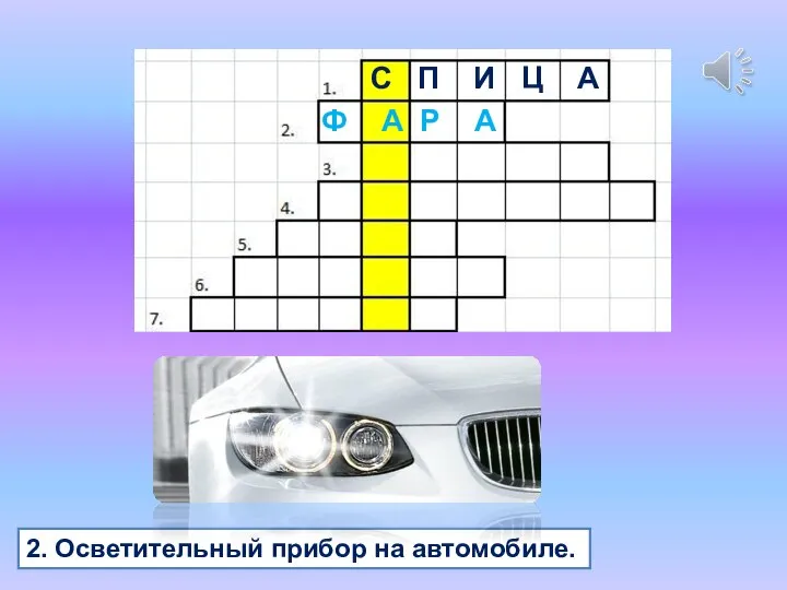 2. Осветительный прибор на автомобиле. С П И Ц А Ф А Р А