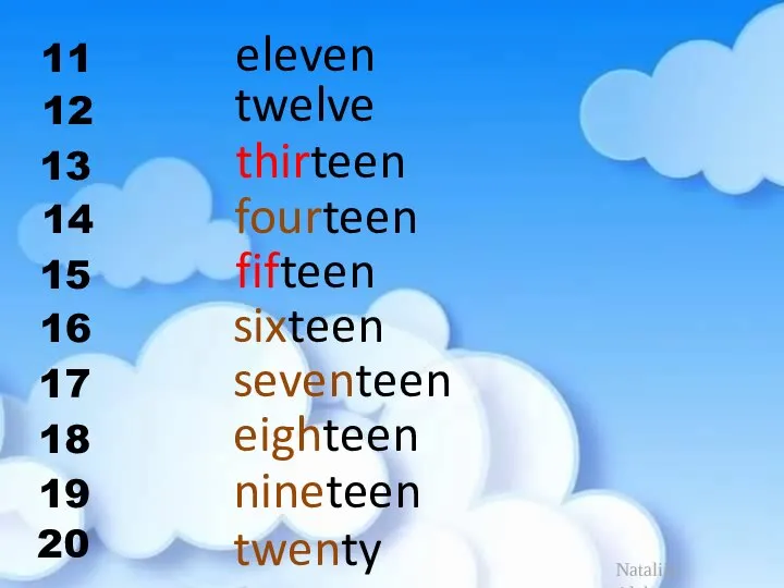 11 20 12 13 14 15 16 17 18 19 eleven twelve