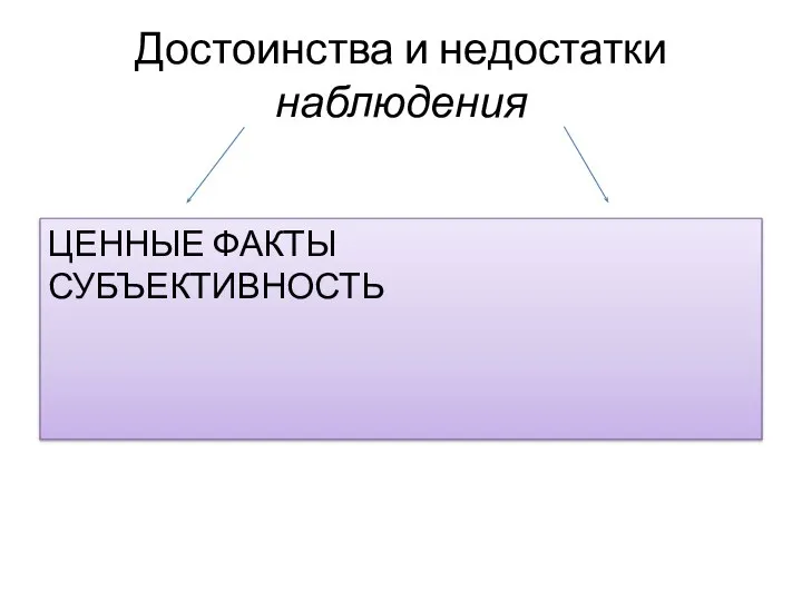 Достоинства и недостатки наблюдения ЦЕННЫЕ ФАКТЫ СУБЪЕКТИВНОСТЬ