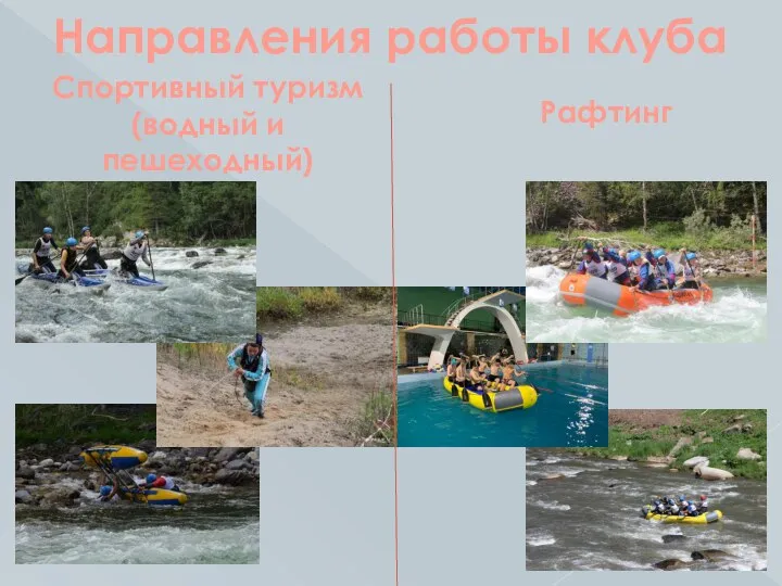 Направления работы клуба Спортивный туризм (водный и пешеходный) Рафтинг