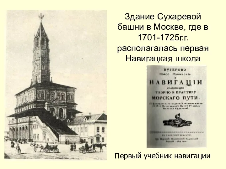 Здание Сухаревой башни в Москве, где в 1701-1725г.г. располагалась первая Навигацкая школа Первый учебник навигации