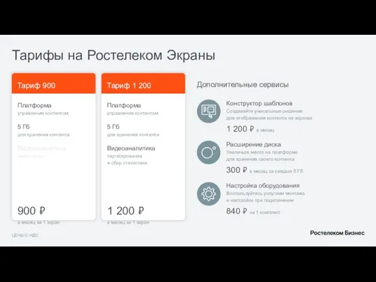 Тарифы на Ростелеком Экраны ЦЕНЫ С НДС Конструктор шаблонов Создавайте уникальные решения