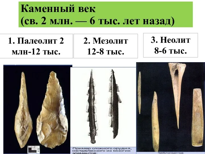 Каменный век (св. 2 млн. — 6 тыс. лет назад) 1. Палеолит