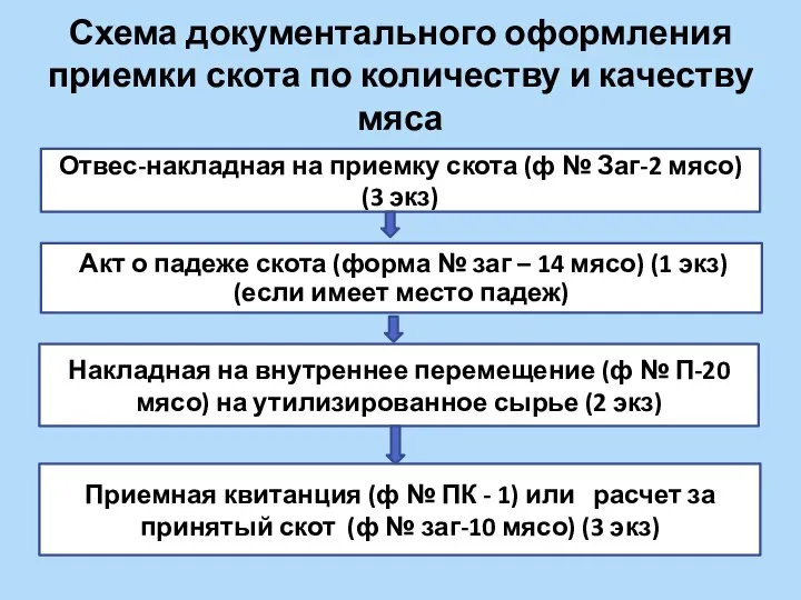 Схема документального оформления приемки скота по количеству и качеству мяса Отвес-накладная на