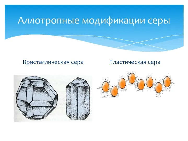 Аллотропные модификации серы Кристаллическая сера Пластическая сера