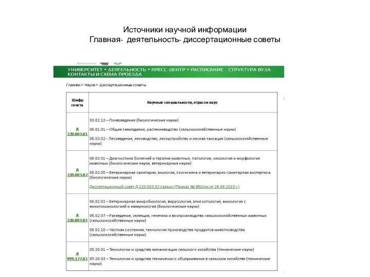 Источники научной информации Главная- деятельность- диссертационные советы