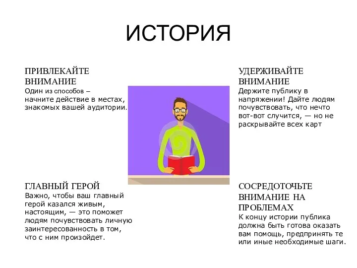 ИСТОРИЯ ПРИВЛЕКАЙТЕ ВНИМАНИЕ Один из способов – начните действие в местах, знакомых