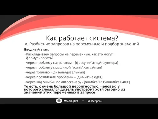 Вводный этап: Раскладываем запросы на переменные, как это могут формулировать? через проблему