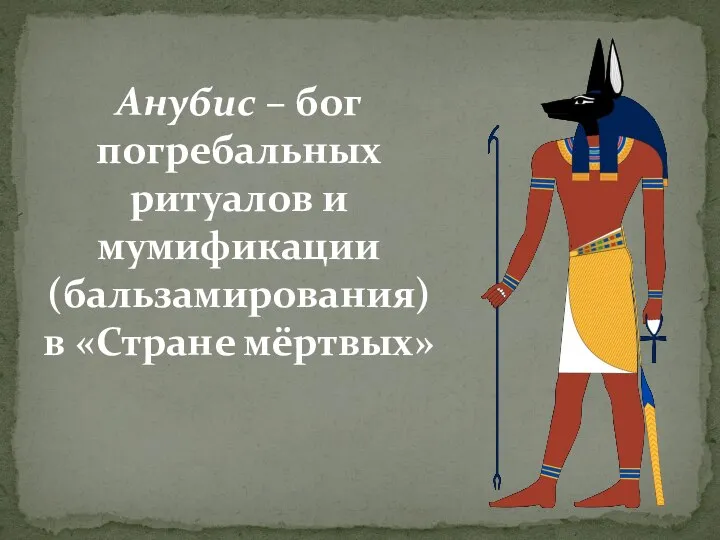 Анубис – бог погребальных ритуалов и мумификации (бальзамирования) в «Стране мёртвых»