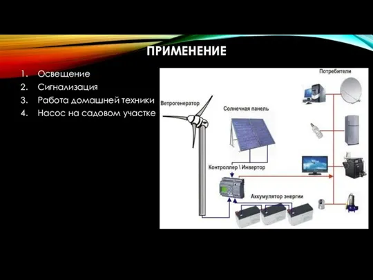 ПРИМЕНЕНИЕ Освещение Сигнализация Работа домашней техники Насос на садовом участке