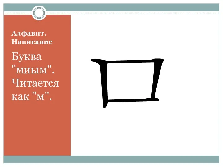 Алфавит. Написание Буква "миым". Читается как "м". ㅁ