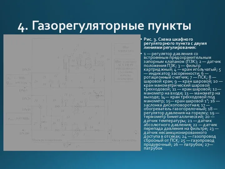 4. Газорегуляторные пункты Рис. 3. Схема шкафного регуляторного пункта с двумя линиями