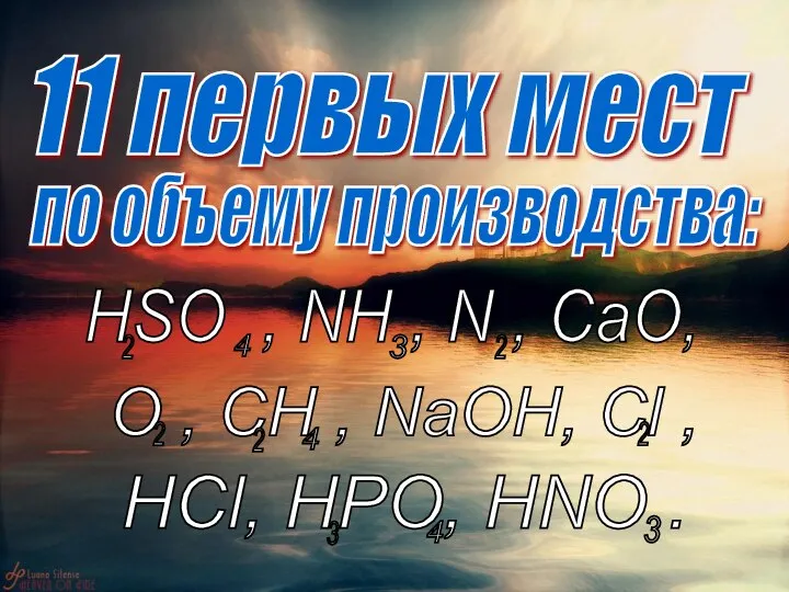 11 первых мест по объему производства: HSO , NH , N ,