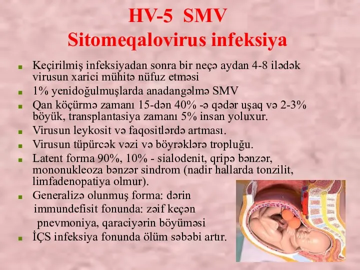 HV-5 SMV Sitomeqalovirus infeksiya Keçirilmiş infeksiyadan sonra bir neçə aydan 4-8 ilədək