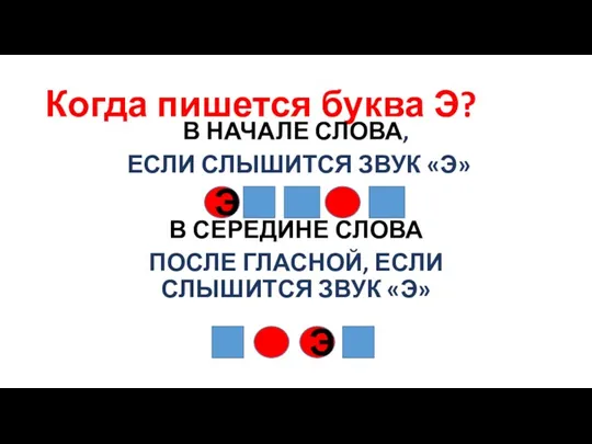 Когда пишется буква Э? В НАЧАЛЕ СЛОВА, ЕСЛИ СЛЫШИТСЯ ЗВУК «Э» В