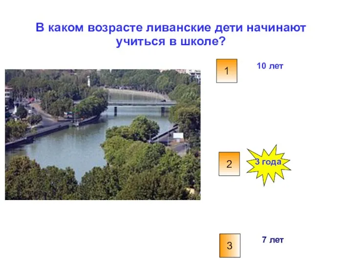 В каком возрасте ливанские дети начинают учиться в школе? 10 лет 3 года 3 7 лет