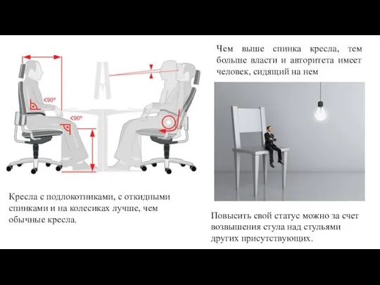 Чем выше спинка кресла, тем больше власти и авторитета имеет человек, сидящий