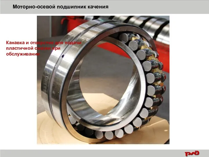 Канавка и отверстие для подачи пластичной смазки при обслуживании Моторно-осевой подшипник качения