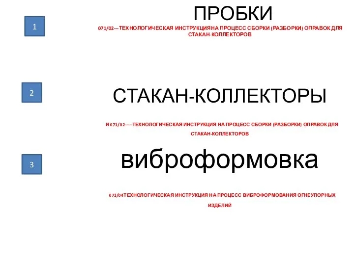 1 3 2 ПРОБКИ 071/02---ТЕХНОЛОГИЧЕСКАЯ ИНСТРУКЦИЯНА ПРОЦЕСС СБОРКИ (РАЗБОРКИ) ОПРАВОК ДЛЯ СТАКАН-КОЛЛЕКТОРОВ