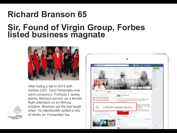 Richard Branson 65 Sir, Found of Virgin Group, Forbes listed business magnate