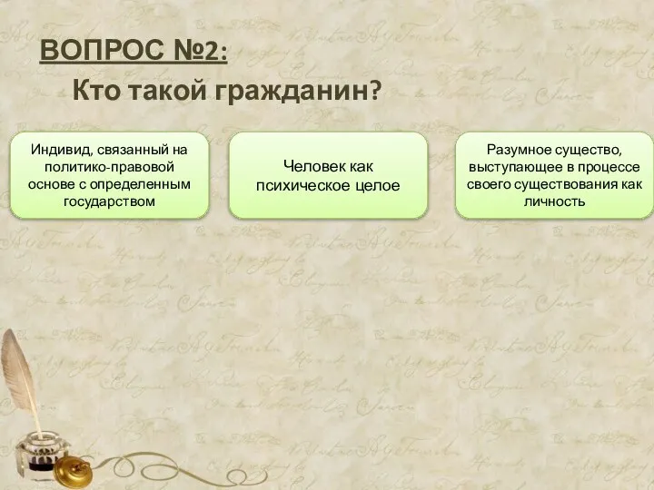 ВОПРОС №2: Кто такой гражданин? Человек как психическое целое Индивид, связанный на