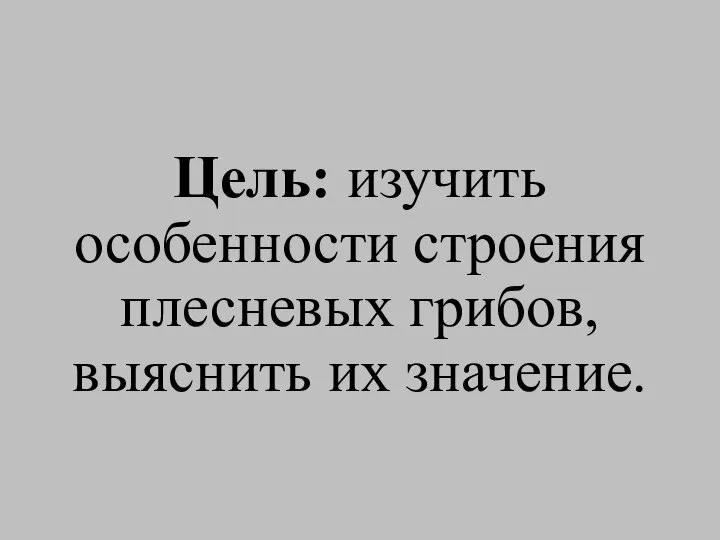 Цель: изучить особенности строения плесневых грибов, выяснить их значение.