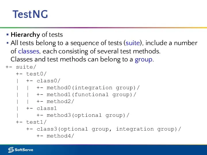 TestNG Hierarchy of tests All tests belong to a sequence of tests