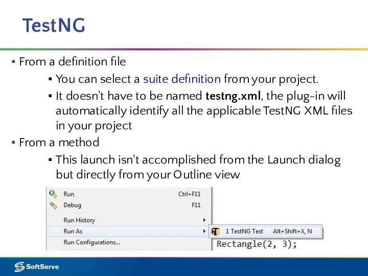 TestNG From a definition file You can select a suite definition from