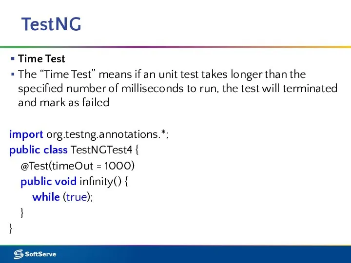 TestNG Time Test The “Time Test” means if an unit test takes